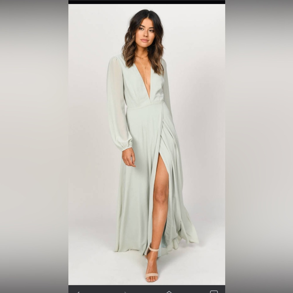 Sage plunging long sleeve maxi dress